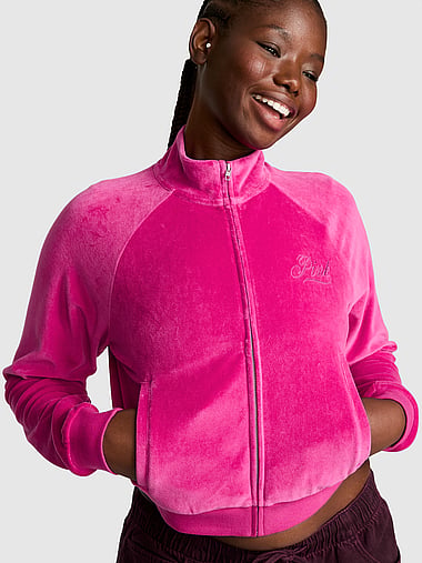 PINK - Vintage Velour Mock-Neck Full-Zip Sweatshirt, image 1