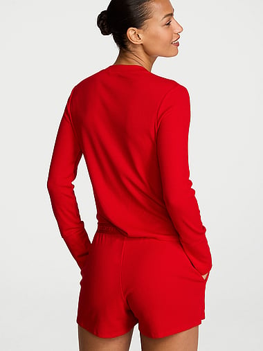 Victoria's Secret - Waffle Knit Long-Sleeve Short Pajama Set, image 2