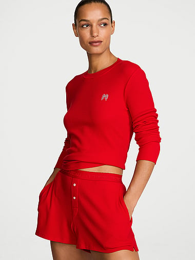 Victoria's Secret - Waffle Knit Long-Sleeve Short Pajama Set, image 2