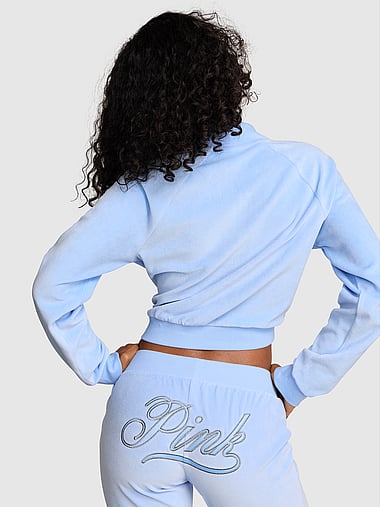 PINK - Vintage Velour Mock-Neck Full-Zip Sweatshirt, image 2