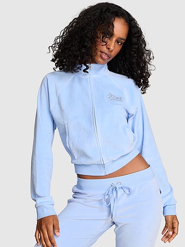 PINK - Vintage Velour Mock-Neck Full-Zip Sweatshirt, image 1