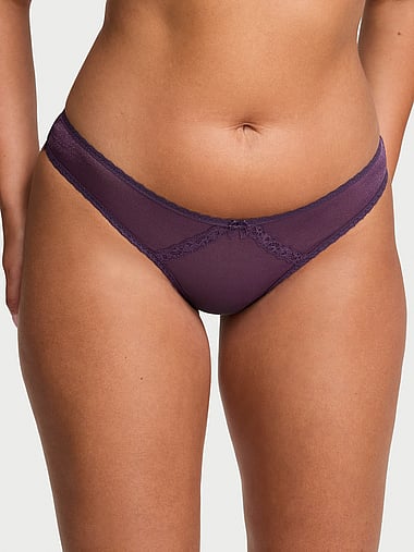 Dream Angels - Sheer Shimmer Lace-Trim Thong Panty, image 1