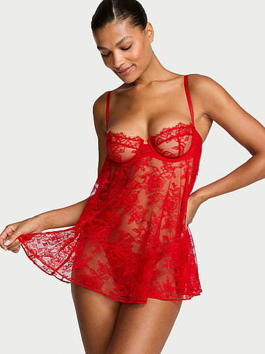 Very Sexy - Wicked Unlined Rose Lace Babydoll Set, image 1