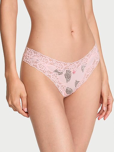 Lace Trim - Cotton Lace-Waist Thong Panty, image 1