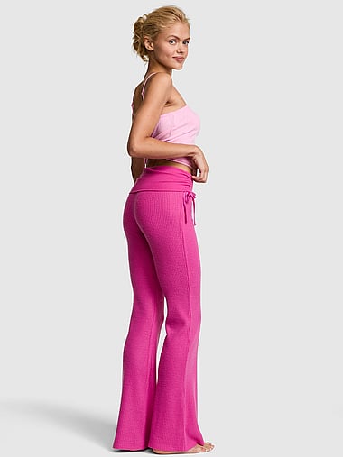 PINK - Waﬄe Knit Foldover Flare Pants, image 2