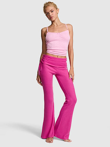 PINK - Waﬄe Knit Foldover Flare Pants, image 1