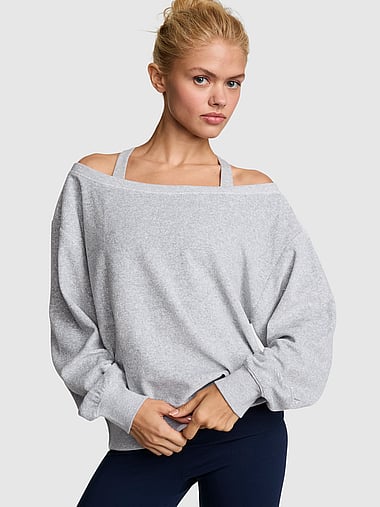 PINK - Vintage Velour Oﬀ-The-Shoulder Sweatshirt, image 1