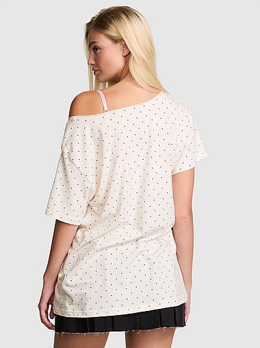 PINK - Campus Cotton™ Off-The-Shoulder Tee, image 2