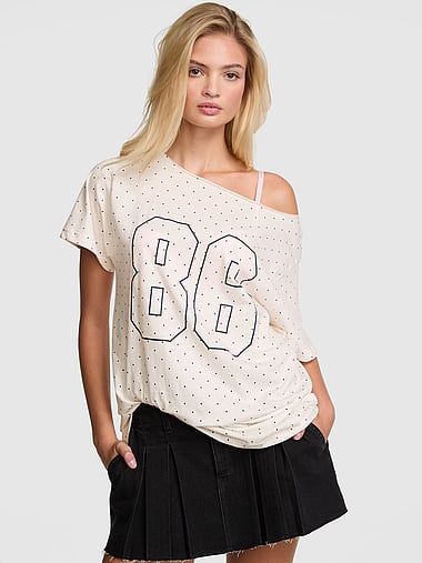 PINK - Campus Cotton™ Off-The-Shoulder Tee, image 1