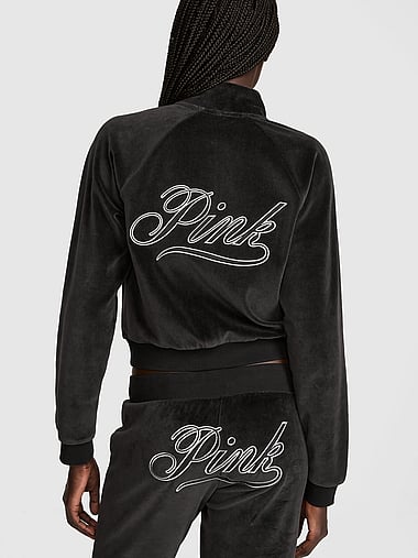 PINK - Vintage Velour Mock-Neck Full-Zip Sweatshirt, image 1