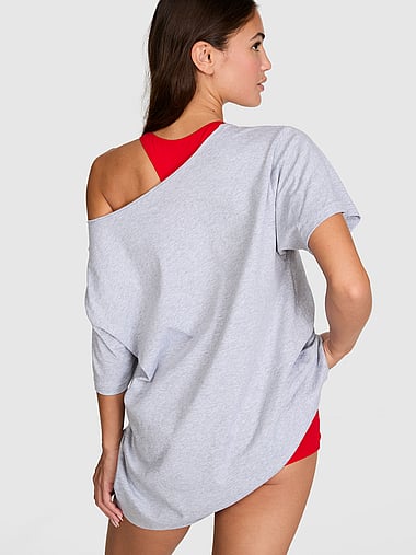 PINK - Campus Cotton™ Off-The-Shoulder Tee, image 2