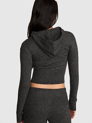 PINK - Front-Zip Shrunken Sweater Hoodie, image 2