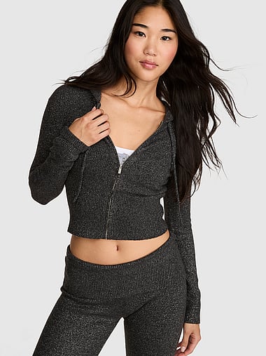 PINK - Front-Zip Shrunken Sweater Hoodie, image 1