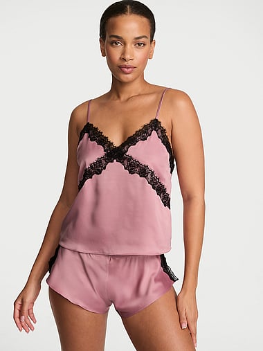 Very Sexy - Satin Rose Lace-Trim Cami & Flutter Short Set, image 1