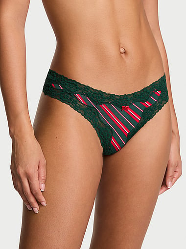Lace Trim - Cotton Lace-Trim Thong Panty, image 1
