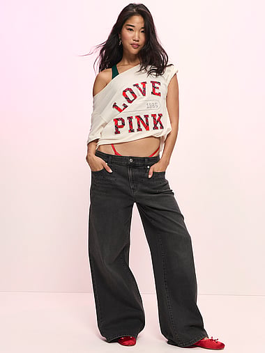 PINK - Campus Cotton™ Off-The-Shoulder Tee, image 2