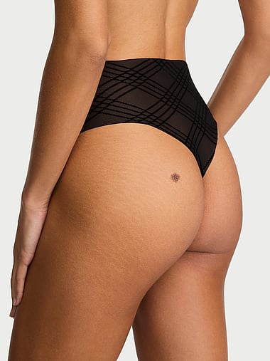 No-Show - No-Show Plaid Mesh High-Waist Thong Panty in Flocked Plaid, image 2