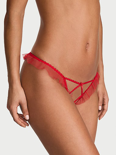 Dream Angels - Crystal Bow Ruffled Peekaboo Thong Panty, image 1