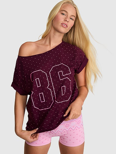 PINK - Campus Cotton™ Off-The-Shoulder Tee, image 1