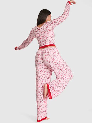 PINK - 24/7 Lounge Modal Lace-Trim Long Pajama Set, image 2