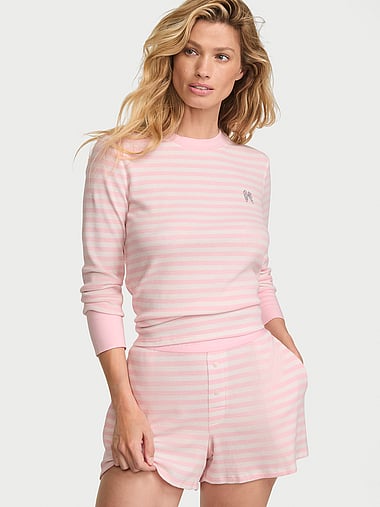 Victoria's Secret - Waffle Knit Long-Sleeve Short Pajama Set, image 1