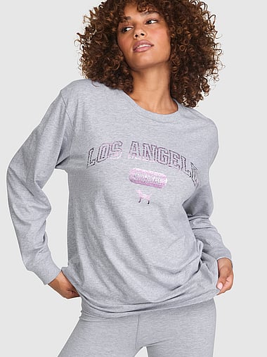 PINK - Campus Cotton™ Long-Sleeve Tee, image 1