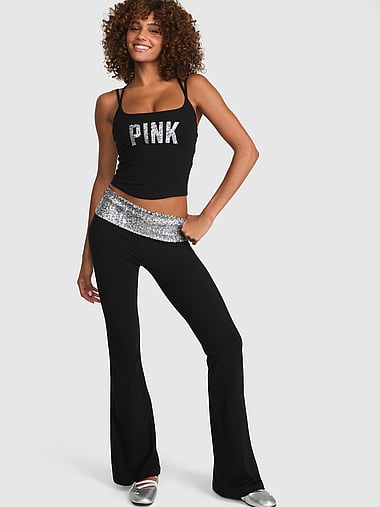 PINK - All-Day Cotton™ Foldover Flare Leggings, image 1