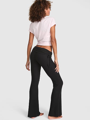 PINK - Waﬄe Knit Foldover Flare Pants, image 2