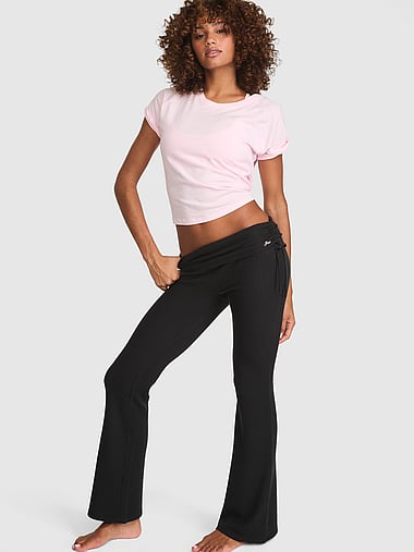 PINK - Waﬄe Knit Foldover Flare Pants, image 1
