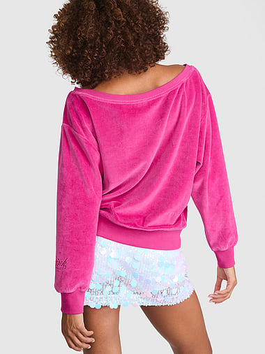 PINK - Vintage Velour Oﬀ-The-Shoulder Sweatshirt, image 2