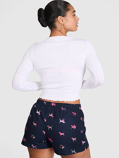 PINK - Cotton Favorite Flannel Boxy Pajama Shorts, image 2