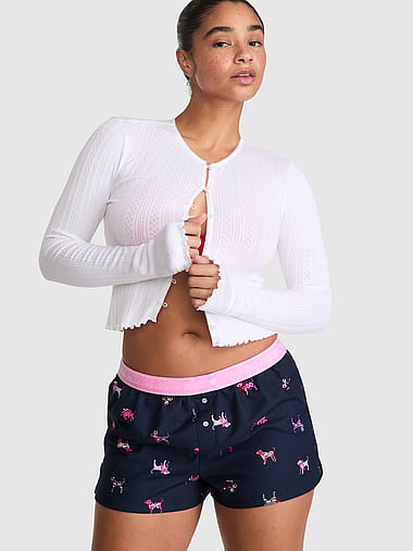 PINK - Cotton Favorite Flannel Boxy Pajama Shorts, image 1