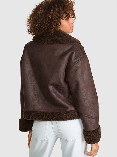 PINK - Oversized Cropped Shearling Moto Jacket, image 2