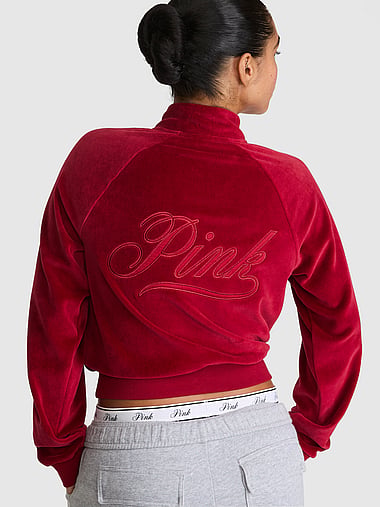 PINK - Vintage Velour Mock-Neck Full-Zip Sweatshirt, image 1