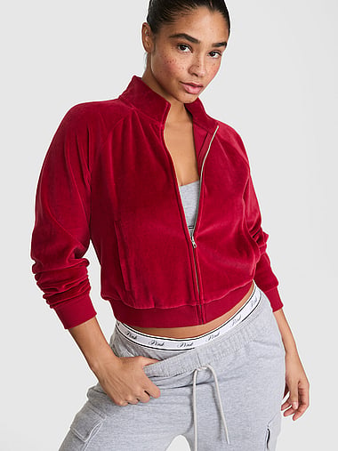 PINK - Vintage Velour Mock-Neck Full-Zip Sweatshirt, image 2