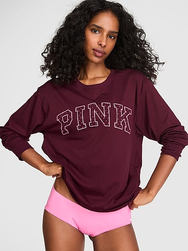 PINK - Campus Cotton™ Long-Sleeve Tee, image 1