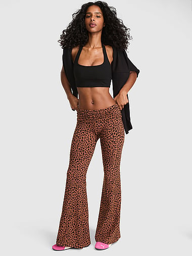 PINK - All-Day Cotton™ Foldover Super Flare Leggings, image 1