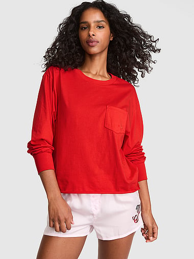 PINK - Campus Cotton™ Long-Sleeve Pocket Tee, image 1