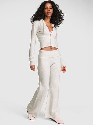 PINK - Sweater Foldover Flare Pants, image 1