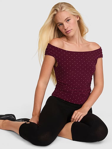 PINK - Night-Out Stretchy Knit Oﬀ-The-Shoulder Top, image 1