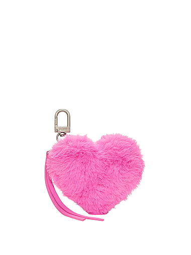 PINK - Faux-Fur Heart Pouch Keychain Charm, image 1