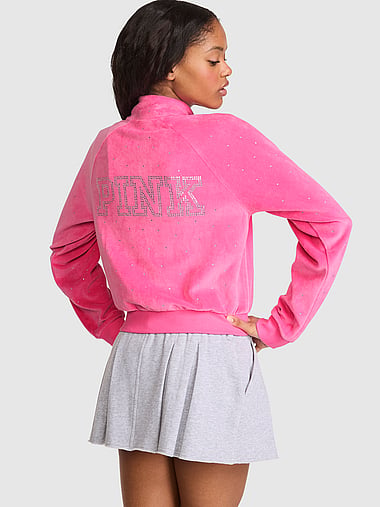 PINK - Vintage Velour Mock-Neck Full-Zip Sweatshirt, image 2