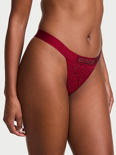 Cotton - Lace Shine Logo V-String Panty, image 1