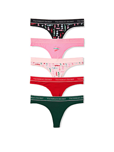 Victoria's Secret - 5-Pack Logo Cotton Candy Thong Panties