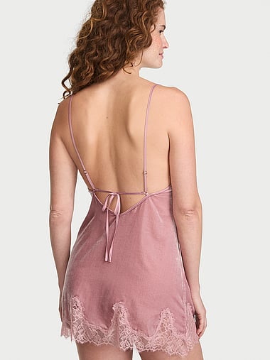 Very Sexy - Velvet Rose Lace-Trim Mini Slip Dress, image 2