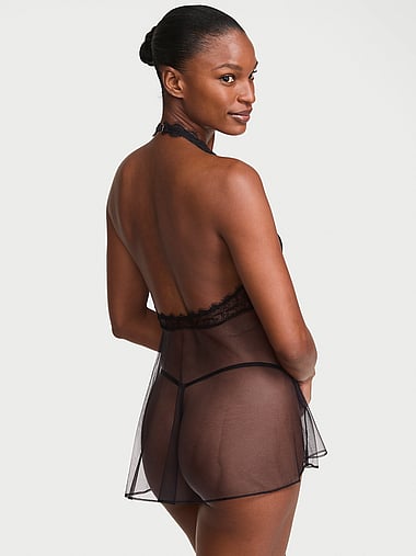 Victoria's Secret - Tease Lace & Mesh Halter Babydoll Set, image 2