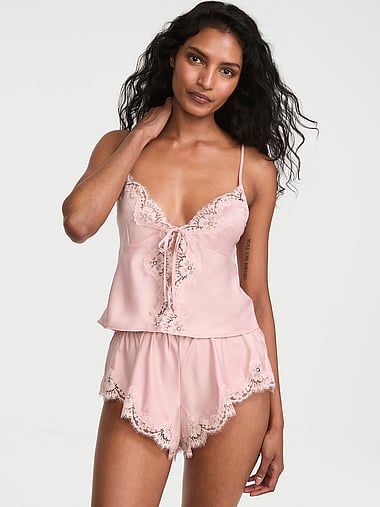 Dream Angels - Satin Lace-Trim Flyaway Cami & Flutter Shorts Set, image 1