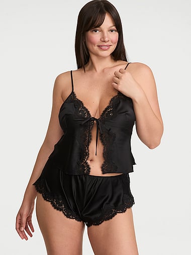 Dream Angels - Satin Lace-Trim Flyaway Cami & Flutter Shorts Set, image 1