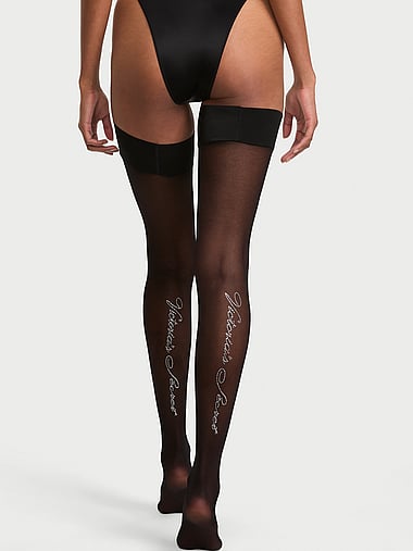 Victoria's Secret - Sheer Shine Script Thigh Highs, image 1