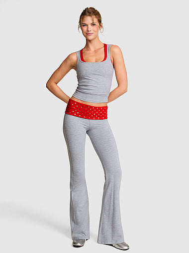 PINK - All-Day Cotton™ Foldover Flare Leggings, image 1